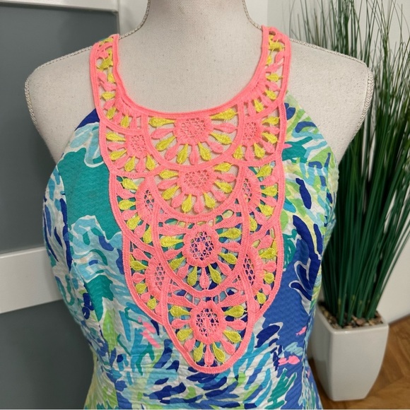 Lilly Pulitzer Shift Dress Pearl Brilliant Blue Wade And Sea SZ 10 Summer Wear - Picture 3 of 11